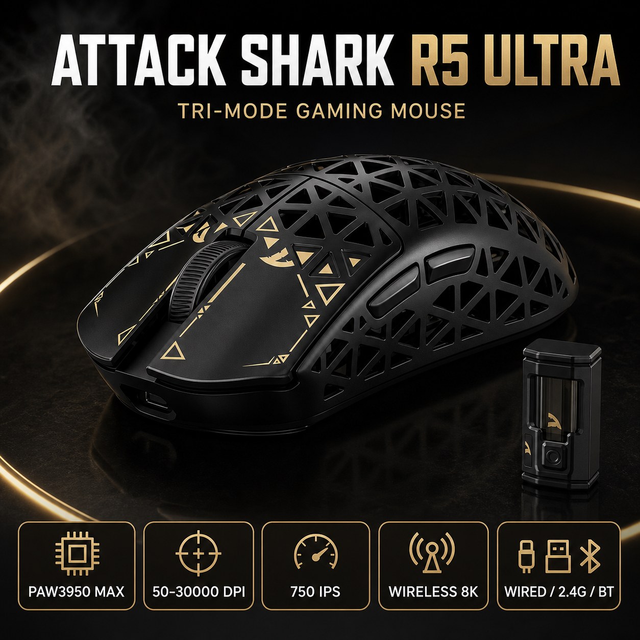 Logitech Mouse G Pro X Superlight - ATTACK SHARK R5 Ultra เมาส์เกมมิ่งไร้สาย, Tri-Mode,