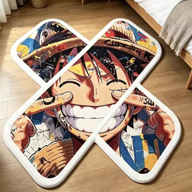Gaming Accessories For Room - พรมปูพื้นลายกากบาท วันพีซ อนิเมะ ลายลูฟี่ รูปทรงไม่สมมาตร นุ่มฟู