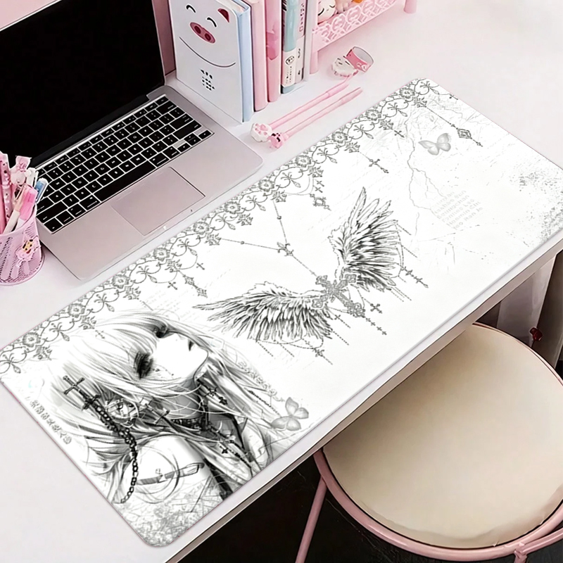 แผ่นรองเมาส์หนังสีดำสีขาวอะนิเ - Gaming Accessories Aesthetic บทวิจารณ์และราคา