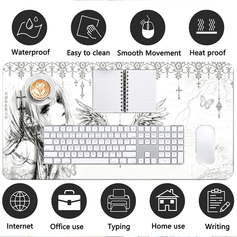 แผ่นรองเมาส์หนังสีดำสีขาวอะนิเ - Gaming Accessories Aesthetic บทวิจารณ์และราคา